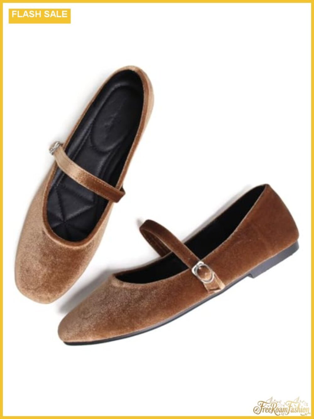 Faux Leather Square Toe Flats Adjustable Strap Slip-On